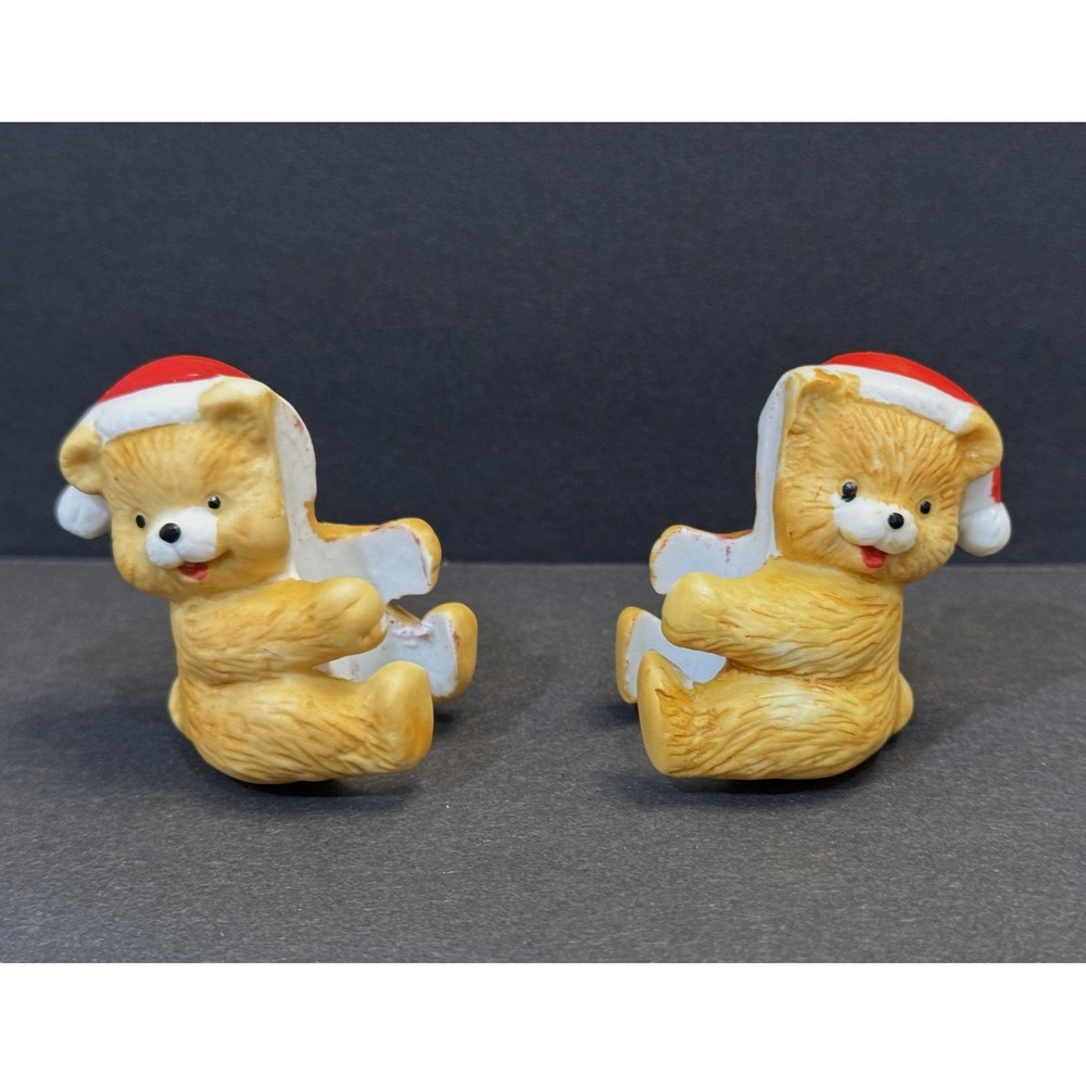 Vintage House of Lloyd Teddy Taper Candle Huggers Christmas Santa Bear Set 2